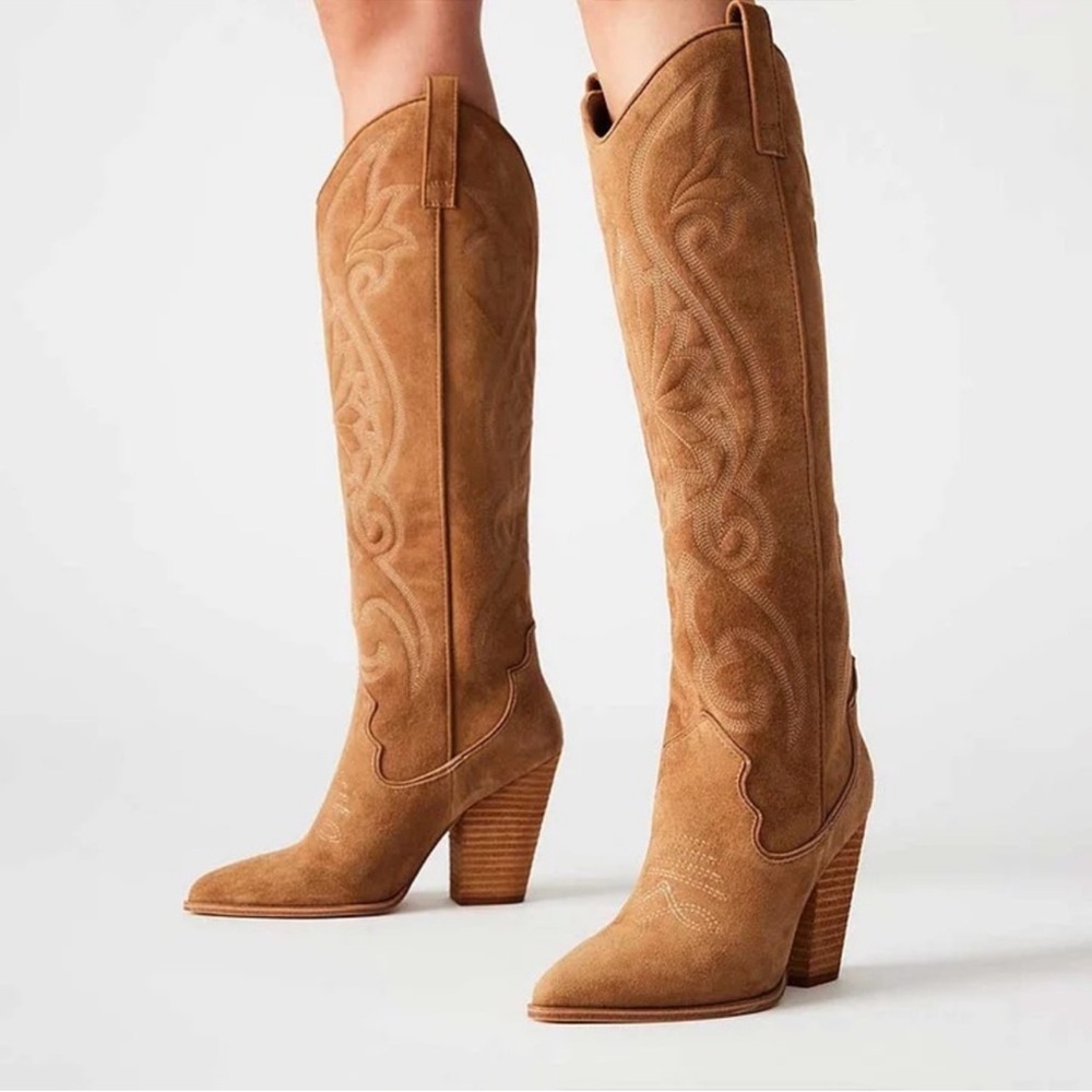 Steve Madden Lasso Suede Western Over-the-Knee Boots in Tan Size 8